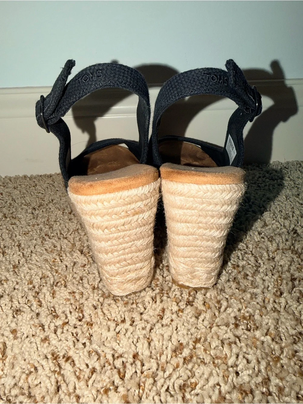 TOMS Black Open-Toe Espadrille Wedge Slingbacks